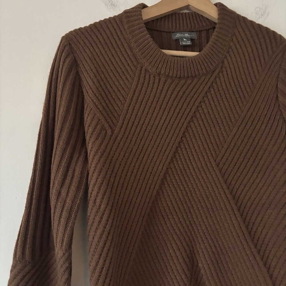 Eddie Bauer Women XS Brown Cable Knit Sweater Capsule Minimalist Outdoor Cottage - Picture 9 of 16